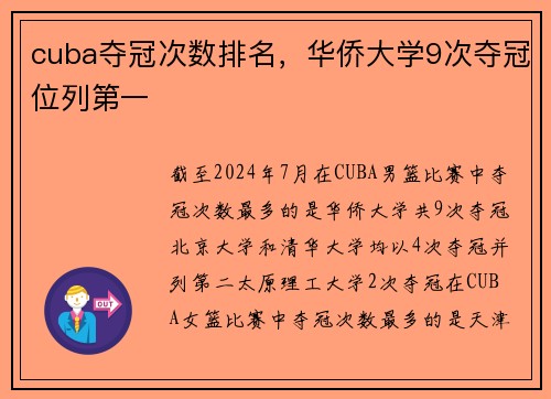 cuba夺冠次数排名，华侨大学9次夺冠位列第一